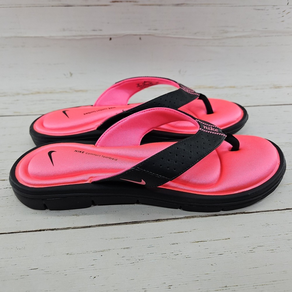 Nike Comfort Footbed Womens Size 10 Black Pink Thong Flip Flops Sandals - Picture 4 of 10